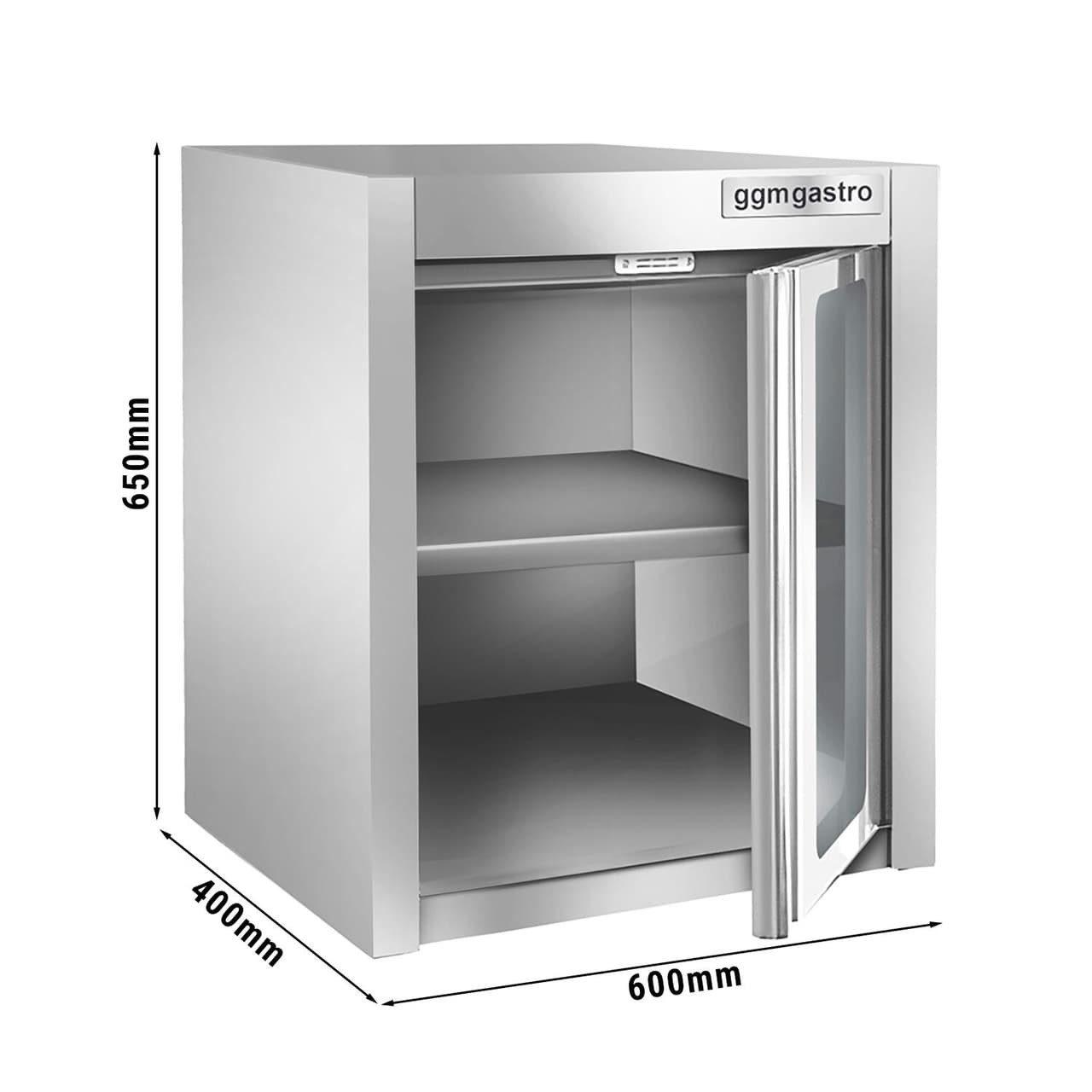 Edelstahl Wandhängeschrank - 600x400mm - mit Glasflügeltür - 650mm hoch