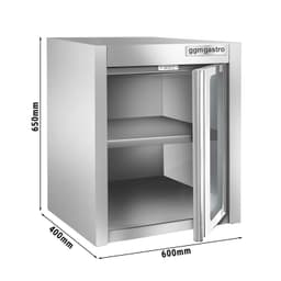 Edelstahl Wandhängeschrank - 600x400mm - mit Glasflügeltür - 650mm hoch