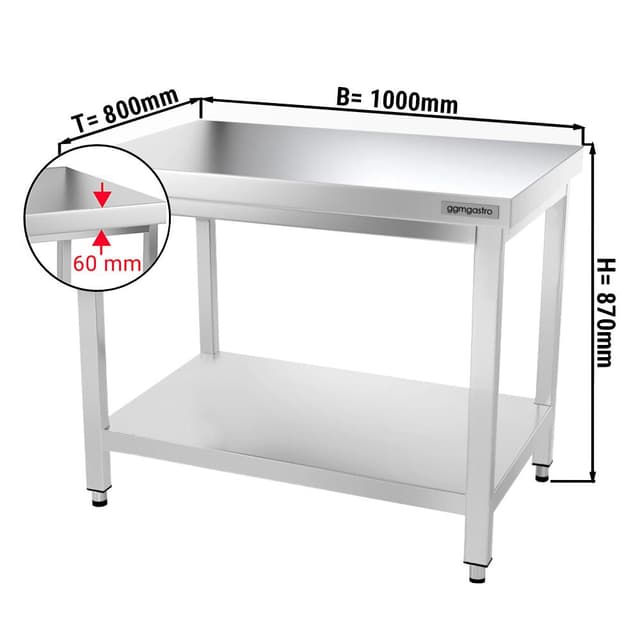 Edelstahl Arbeitstisch PREMIUM - 1000x800mm - mit Grundboden ohne Aufkantung