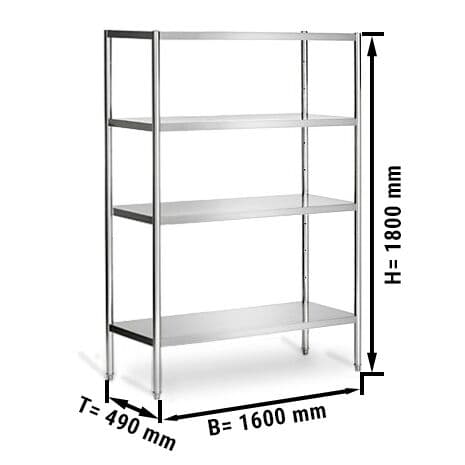 Edelstahlregal PREMIUM - 1600x490mm - mit 4 Ablagen (VERSTELLBAR)