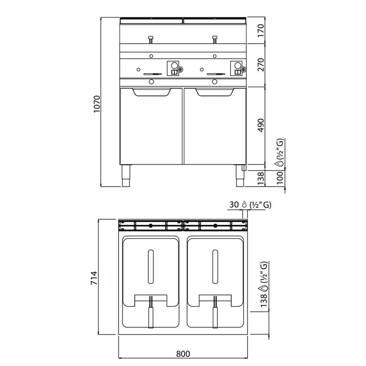 Gas Doppelfritteuse - 10+10 Liter - 13,8 kW