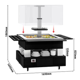 Salatbar Kaltbuffet DUBLIN - 1600mm - mit geradem Glasaufsatz - für 4x GN 1/1