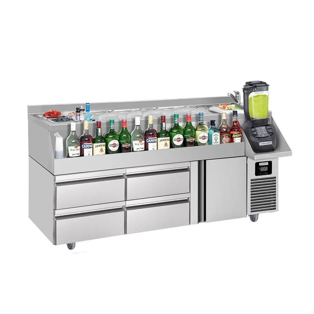 Bar- & Getränkekühltisch - 1600x600mm - 235 Liter - mit 1 Tür, 4 Schubladen & Ablagen