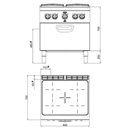 Infrarotherd - 12,8 kW - 4 Kochfelder - inkl. Elektrobackofen - 4,7 kW