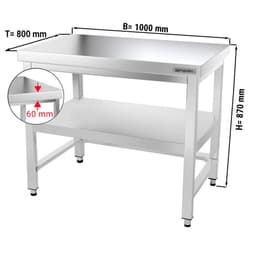 Edelstahl Arbeitstisch PREMIUM - 1000x800mm - mit Grundboden & Verstrebung