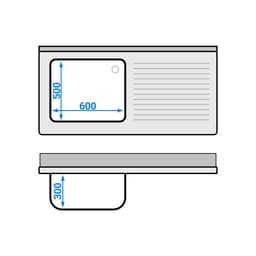 Spülmaschinen-Spültisch - 1400x700mm - mit 1 Becken links