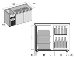 Biertheke Premium PLUS - 1550x700mm - 1 Glastür & 3 Schubladen