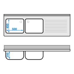 Spülmaschinen-Spülschrank - 1800x600mm - mit 2 Becken links