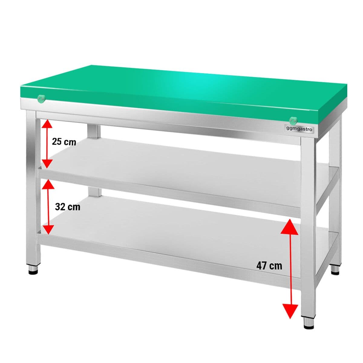 Edelstahl Arbeitstisch PREMIUM - 1000x800mm - mit Grundboden ohne Aufkantung inkl. Schneideplatte