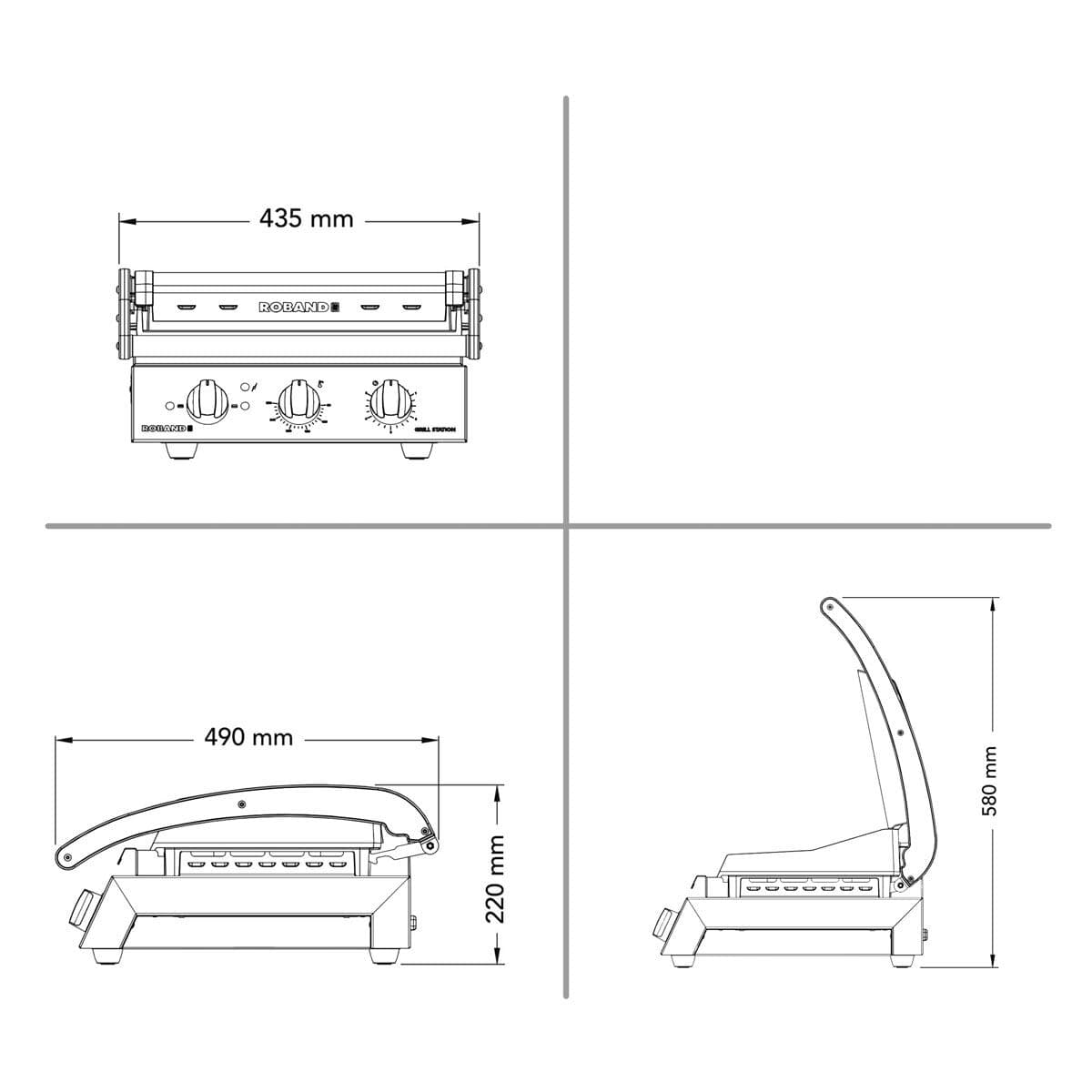 ROBAND | Kontaktgrill | Hamburger Grill - 2,2 kW - oben gerillt & unten glatt - Grillfläche: 375x275mm