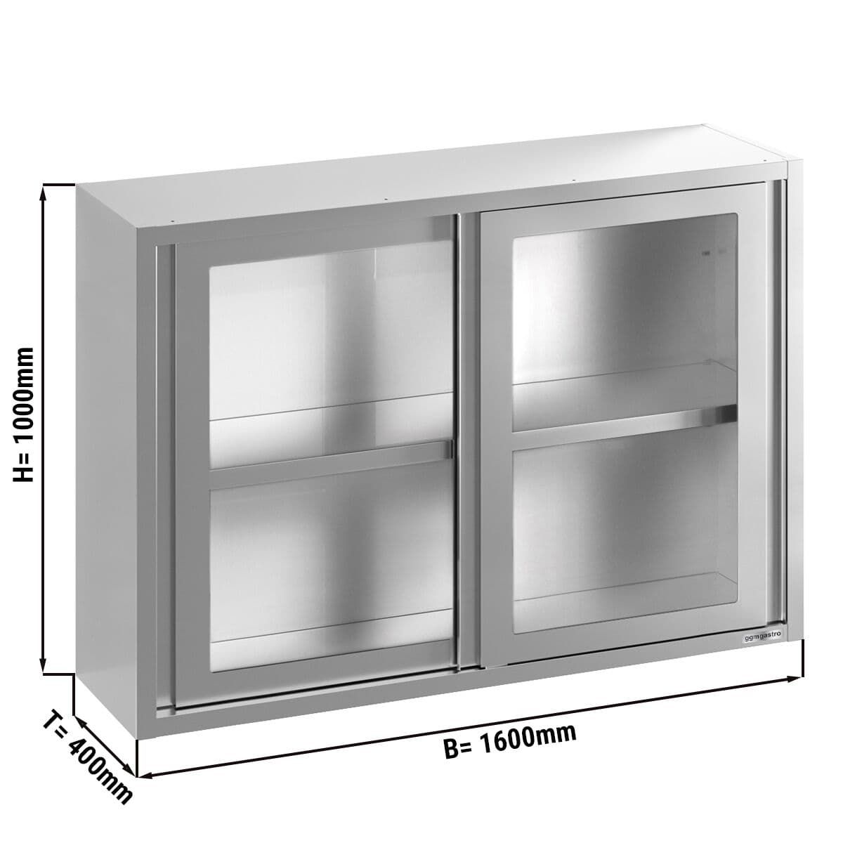 Edelstahl Wandhängeschrank - 1600x400mm - mit Glasschiebetür - 1000mm hoch