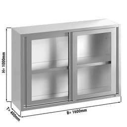 Edelstahl Wandhängeschrank - 1600x400mm - mit Glasschiebetür - 1000mm hoch