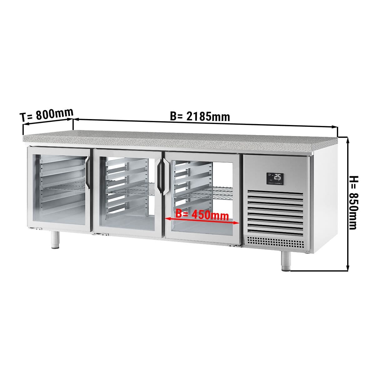 Bäckereikühltisch Premium PLUS - 2185x800mm - mit Durchreiche & Granitarbeitsplatte