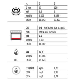 Gasherd - 19 kW - 4 Brenner - inkl. Gasbackofen - 3,5 kW