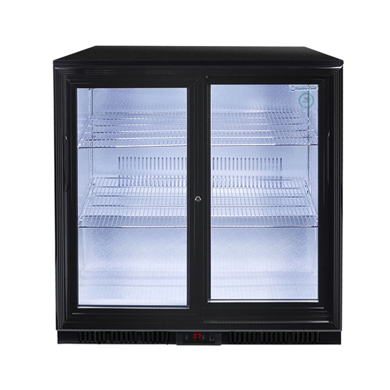 GASTRO-COOL | Barkühlschrank - 900mm - 200 Liter - mit 2 Glasschiebetüren - Schwarz