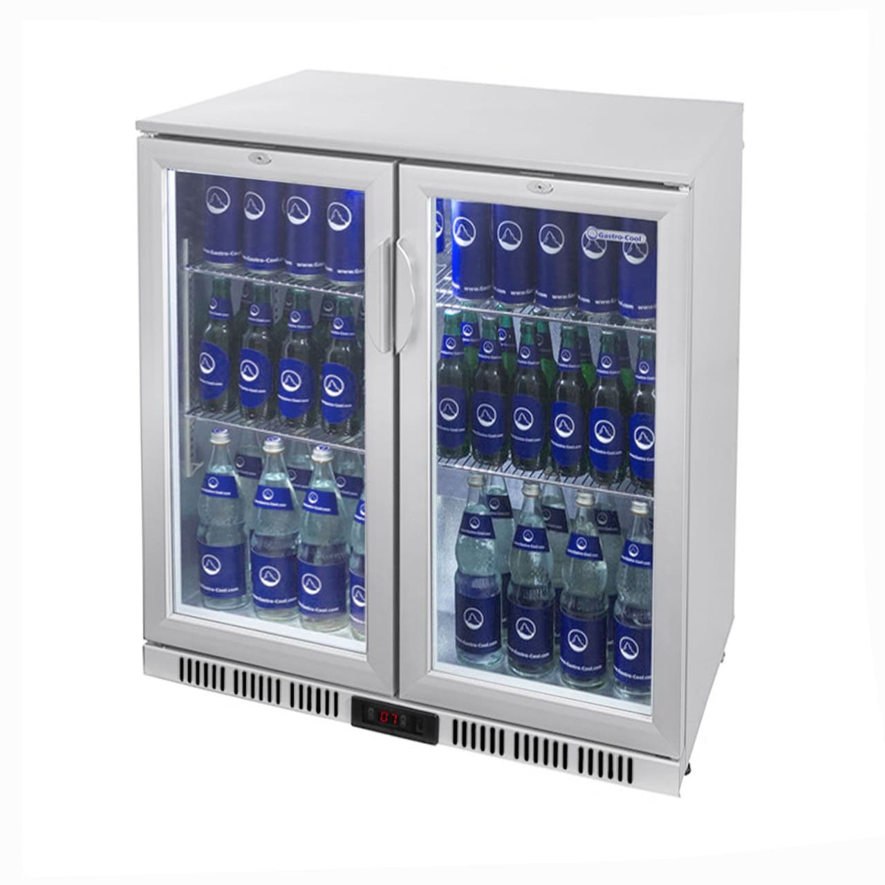 GASTRO-COOL | Barkühlschrank - 900mm - 200 Liter - mit 2 Glasflügeltüren - Silber