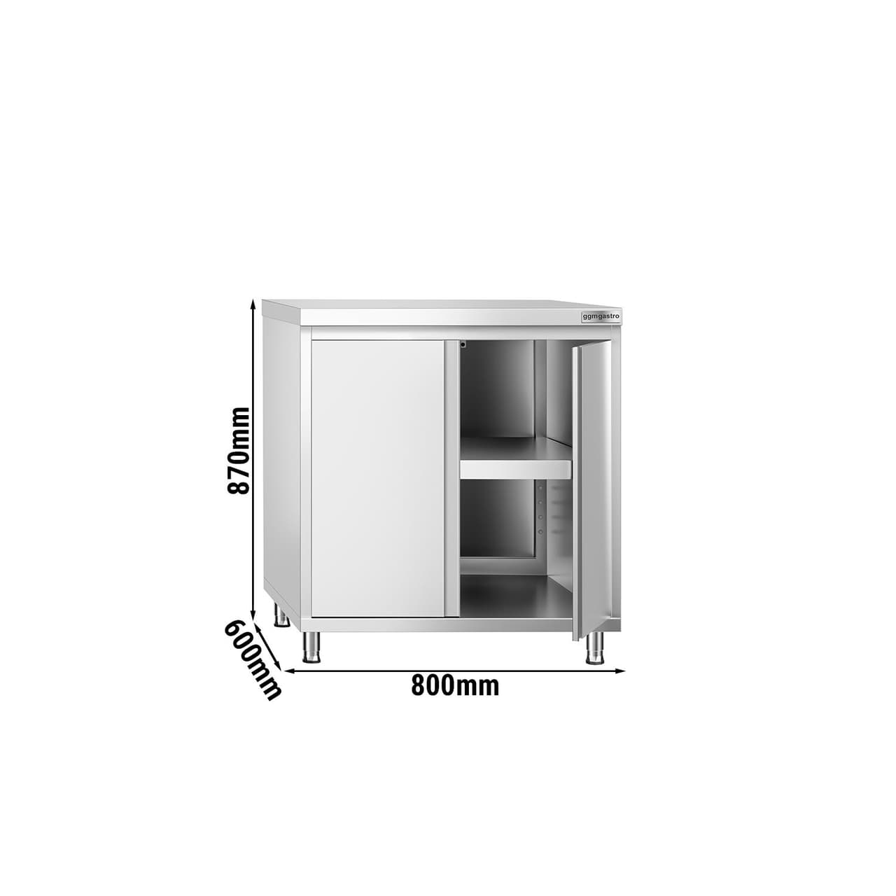 Edelstahl Arbeitsschrank PREMIUM - 800x600mm - mit Flügeltür ohne Aufkantung