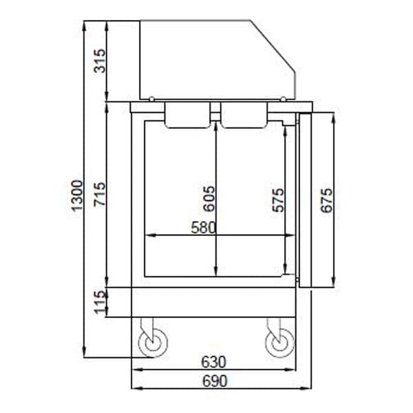 Saladette PREMIUM - 2330mm - 4 Türen - mit eckigem Glasaufsatz für 10x GN 1/6