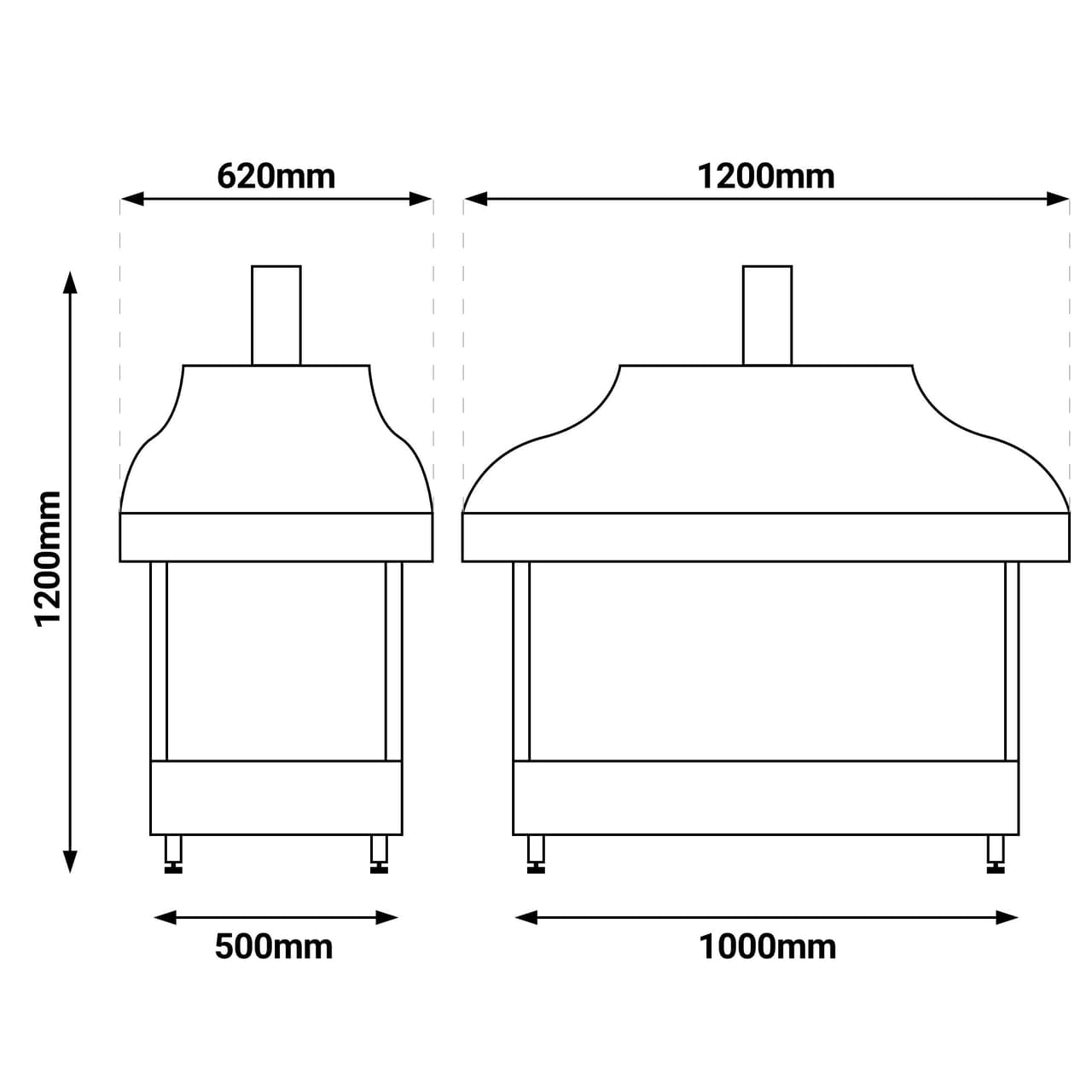 Holzkohle Kupfergrill - 1200mm - mit Glas