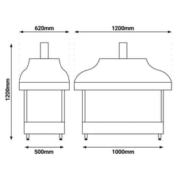 Holzkohle Kupfergrill - 1200mm - mit Glas