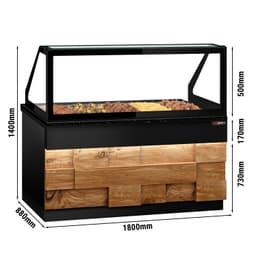 Warmhaltetheke TORONTO - 1800mm - Holzfront - für 5x GN 1/1 - schwarze Granit-Arbeitsplatte