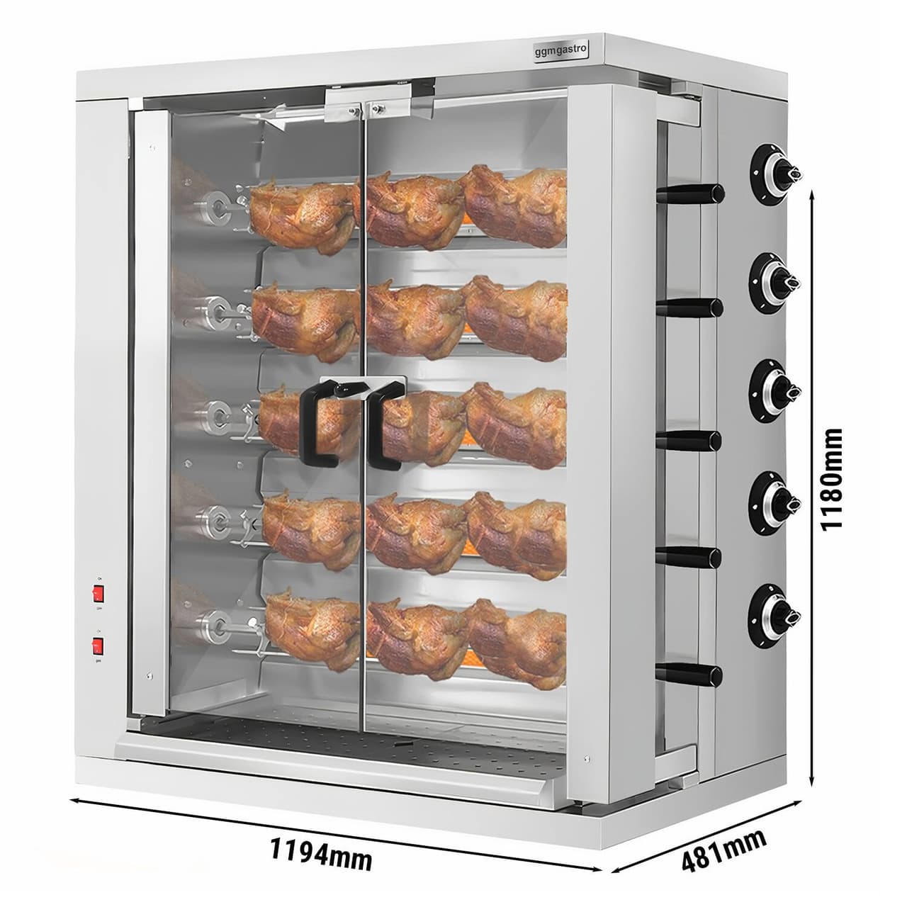 Gas Hähnchengrill - 32,33kW - mit 5 Spießen für bis zu 30 Hähnchen