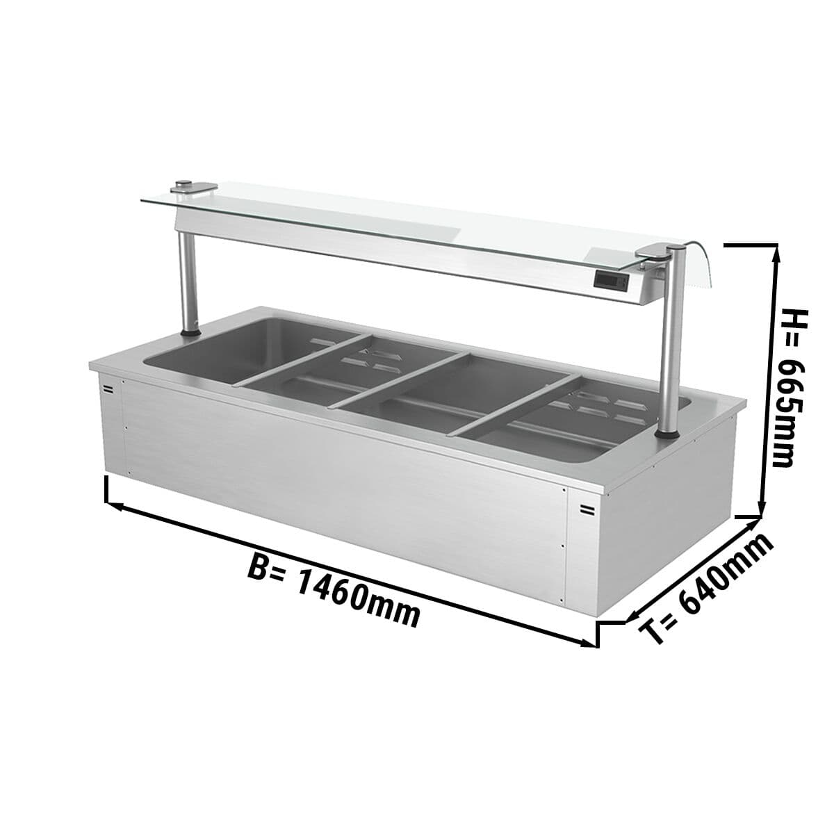 Einbau Bainmarie - 1,5m - 4x GN 1/1 - mit Glas-Hustenschutz