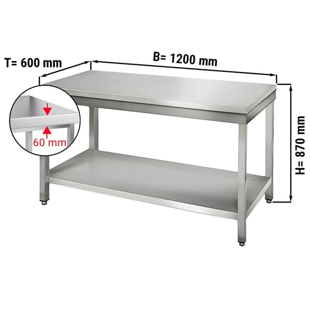 Edelstahl Arbeitstisch ECO - 1200x600mm - mit Grundboden ohne Aufkantung