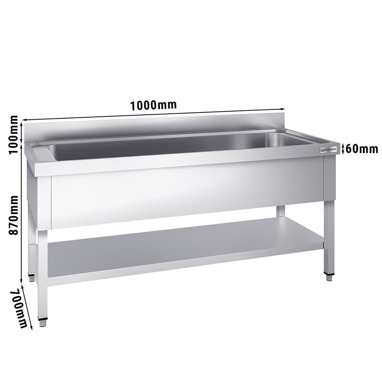 Topfspültisch Premium - 1000x700mm - mit Grundboden & 1 Becken