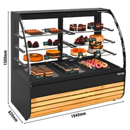 Kühl- & Kuchenvitrine - 1840mm - schwarze Front - mit 3 Ablagen