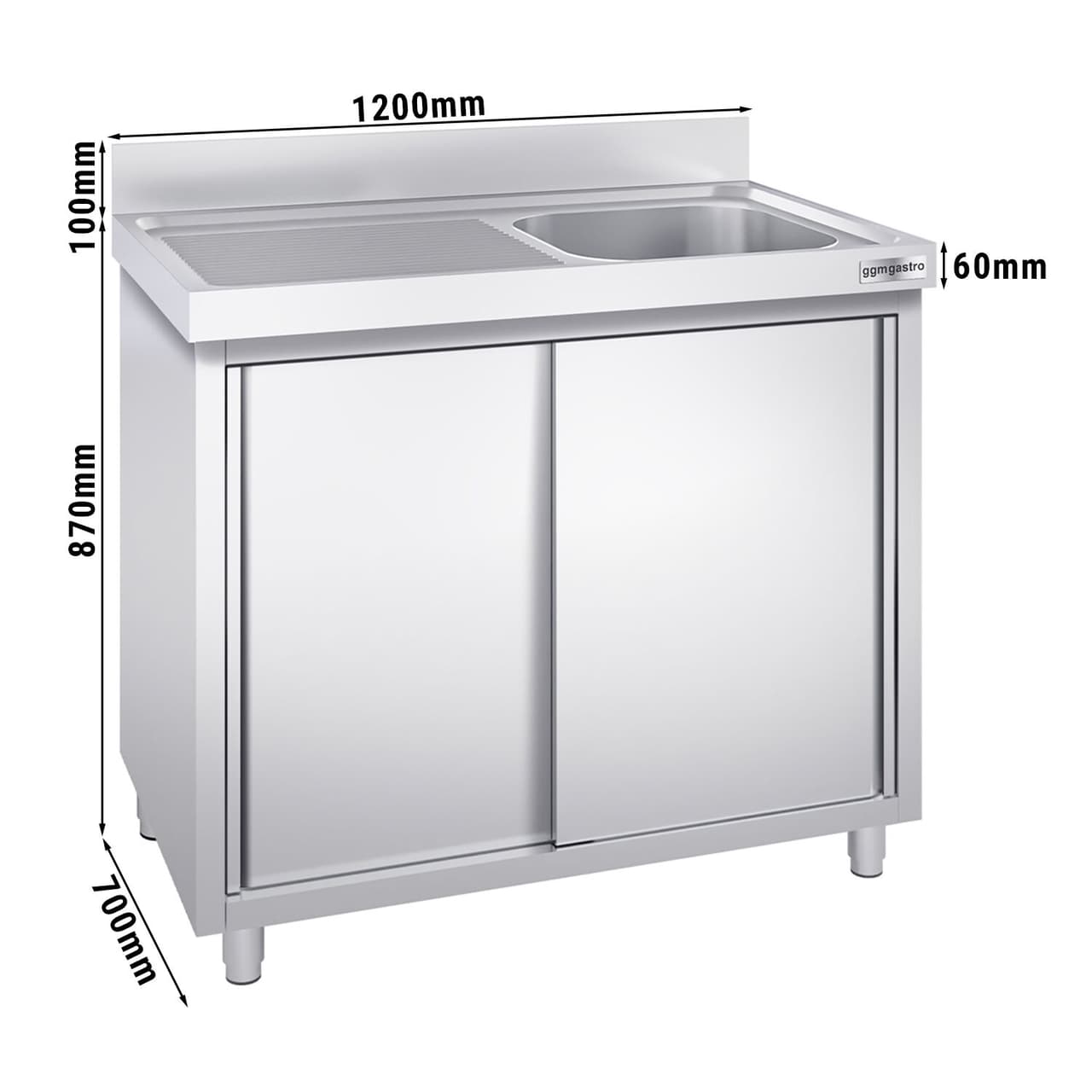 Spülschrank PREMIUM - 1200x700mm - mit 1 Becken rechts