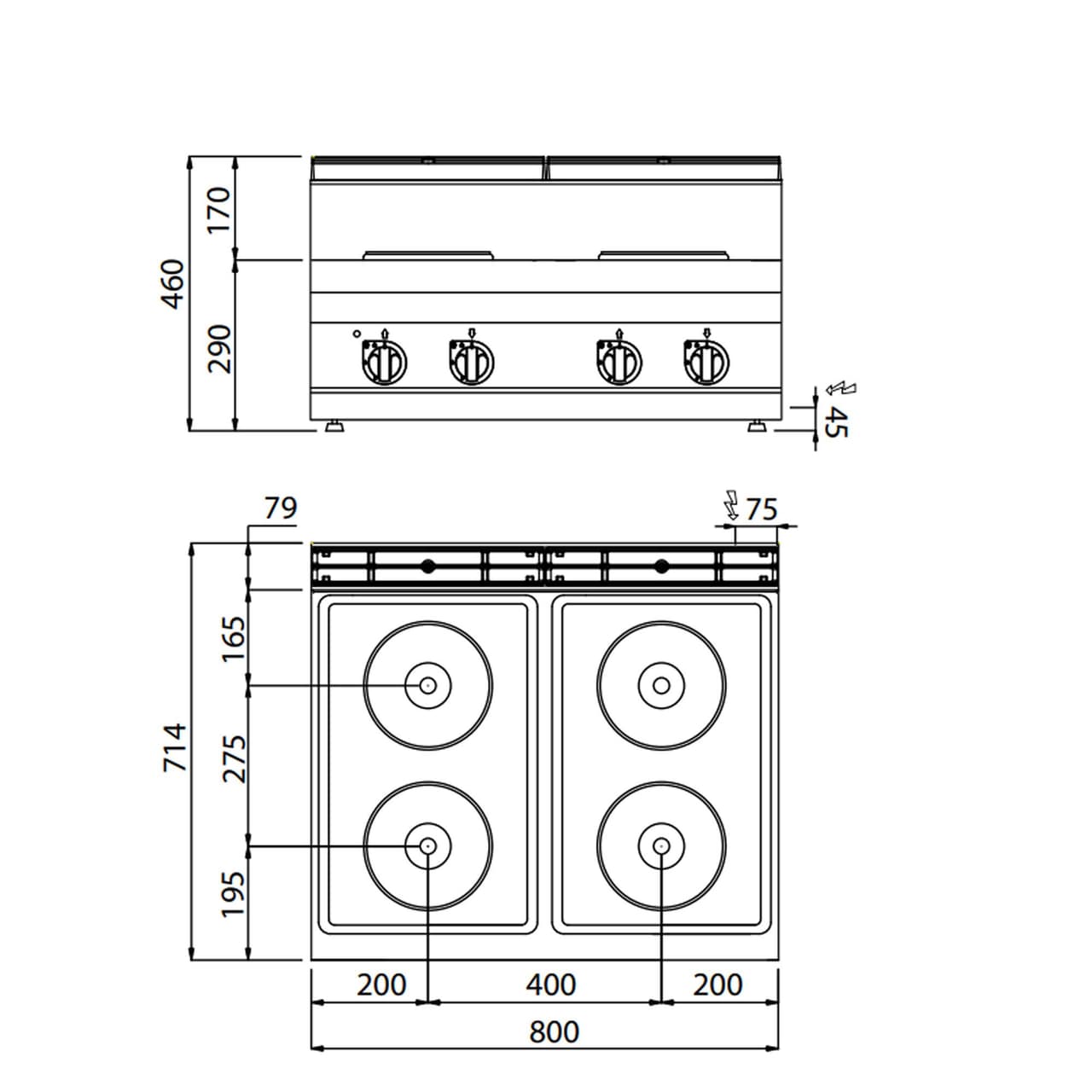 Elektroherd - 10,4 kW - 4 Platten Rund