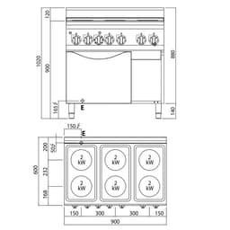 Elektroherd - 12 kW - 6 Platten Rund - inkl. Elektrobackofen Umluft - 3 kW