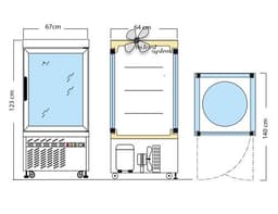 Panoramavitrine - 230 Liter - 670mm - 3 rotierende Ablagen - Silber