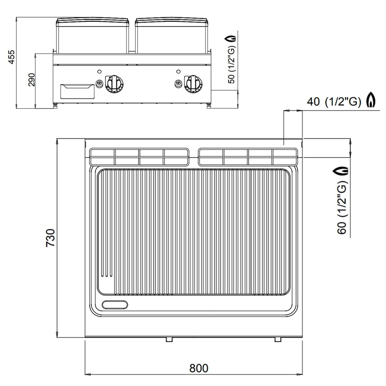 Gas Bratplatte - 13,8 kW - Glatt & Gerillt