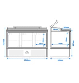 Saladette PREMIUM - 1365mm - 3 Türen - mit Einlass für 7x GN 1/3 & Glasdeckel