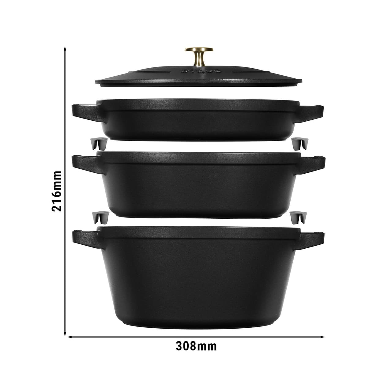 STAUB | STACKABLE SET - Kochtopfset - 3-tlg - Ø 240mm - Gusseisen - Schwarz