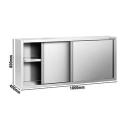 Edelstahl Wandhängeschrank PREMIUM - 1800x400mm - mit Schiebetür - 800mm hoch