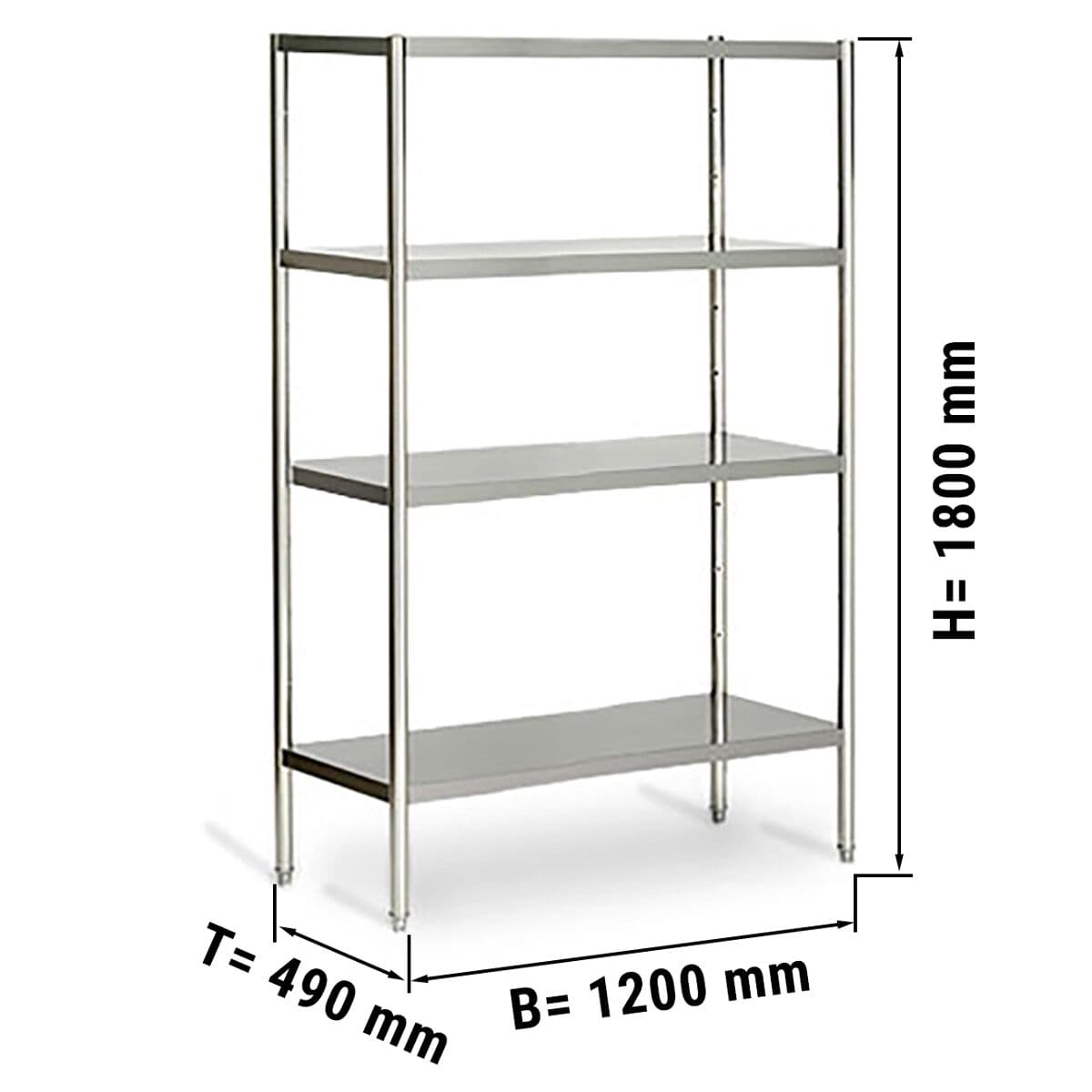 Edelstahlregal ECO - 1200x490mm - mit 4 Ablagen (VERSTELLBAR)