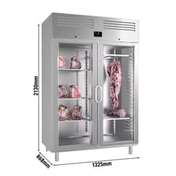 Dry Aging Fleischreifeschrank - 1300mm - mit 2 Glastüren - Edelstahl