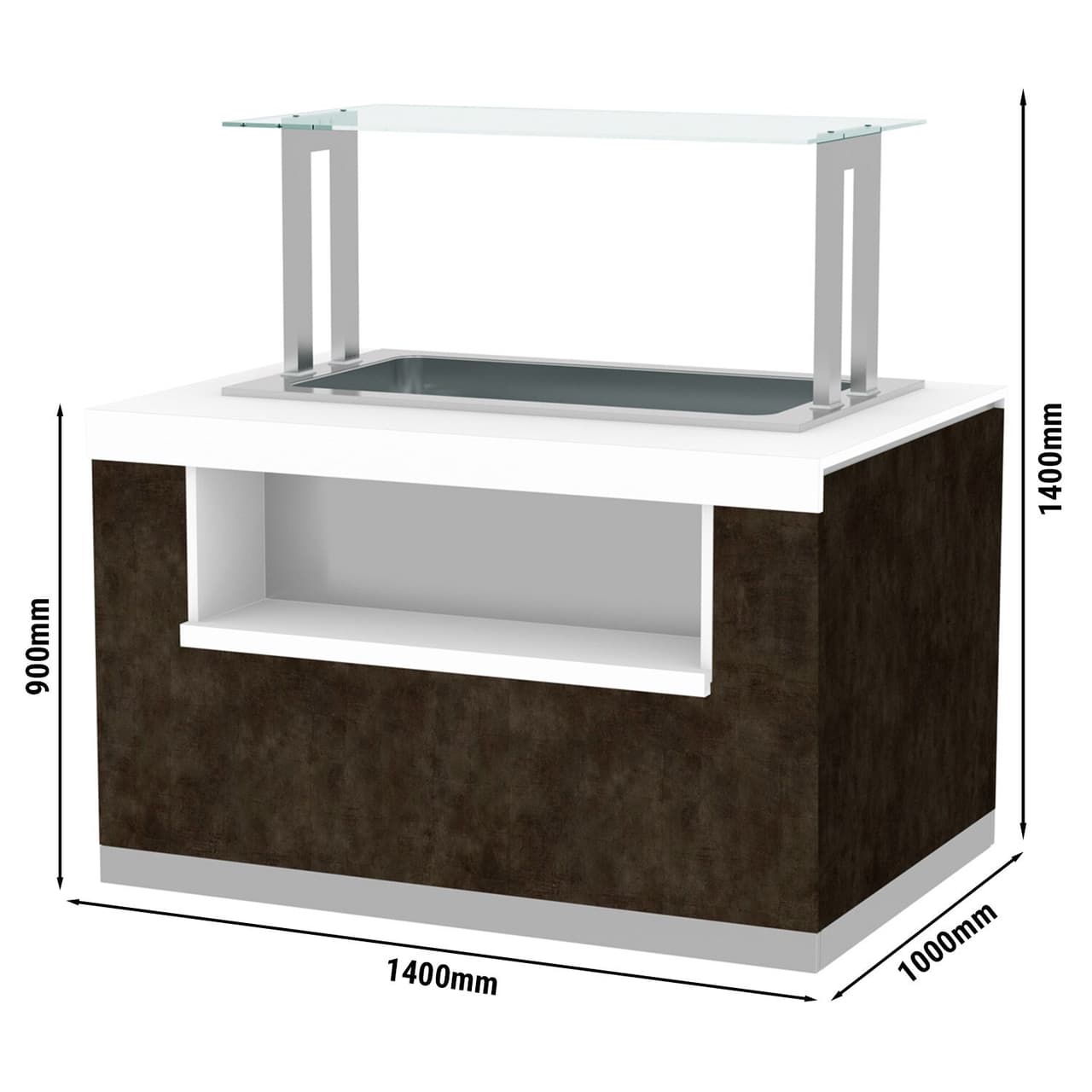 Buffettheke PRAG - 1400mm - mit Bainmarie - für 3x GN 1/1