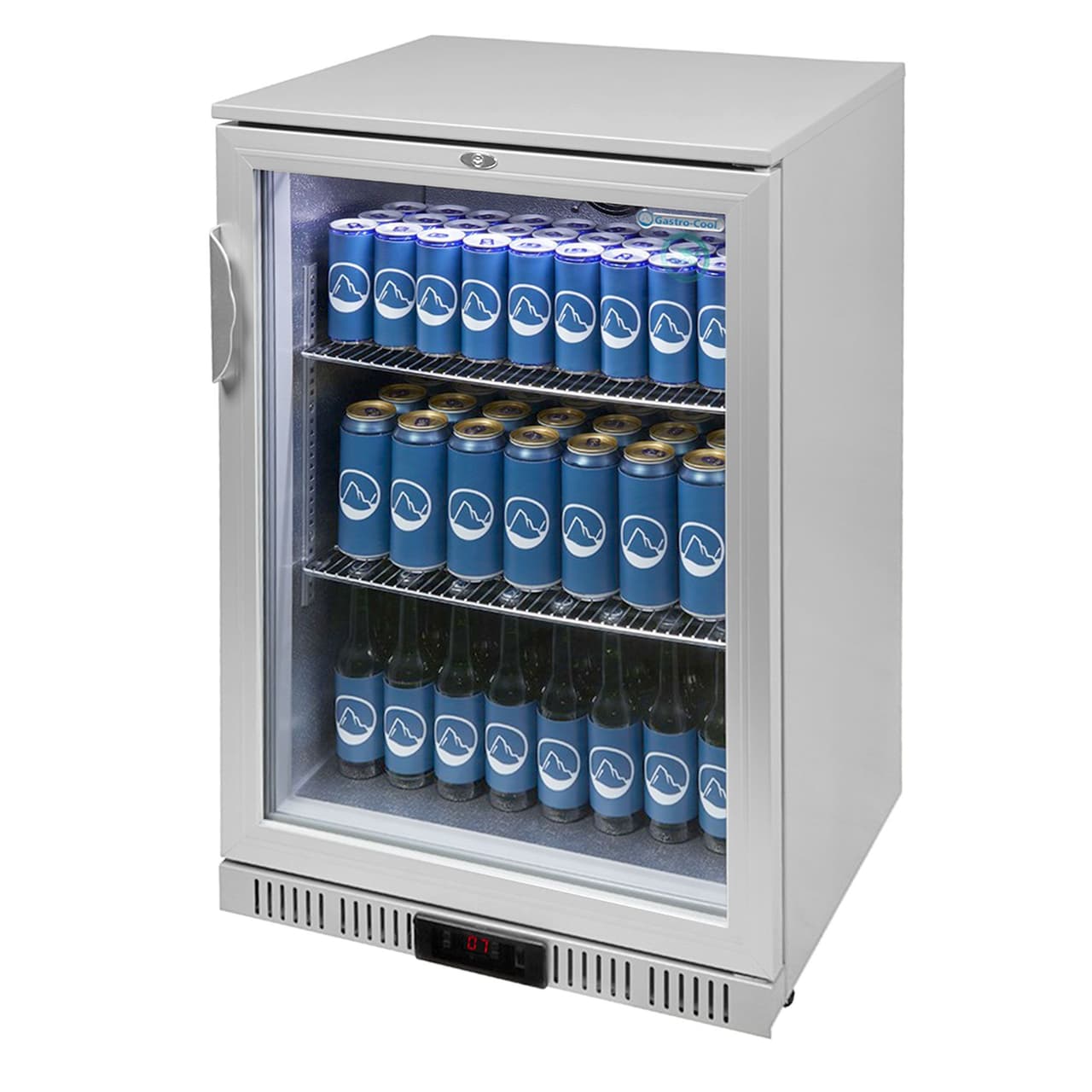 GASTRO-COOL | Barkühlschrank - 600mm - 128 Liter - mit 1 Glasflügeltür - Silber