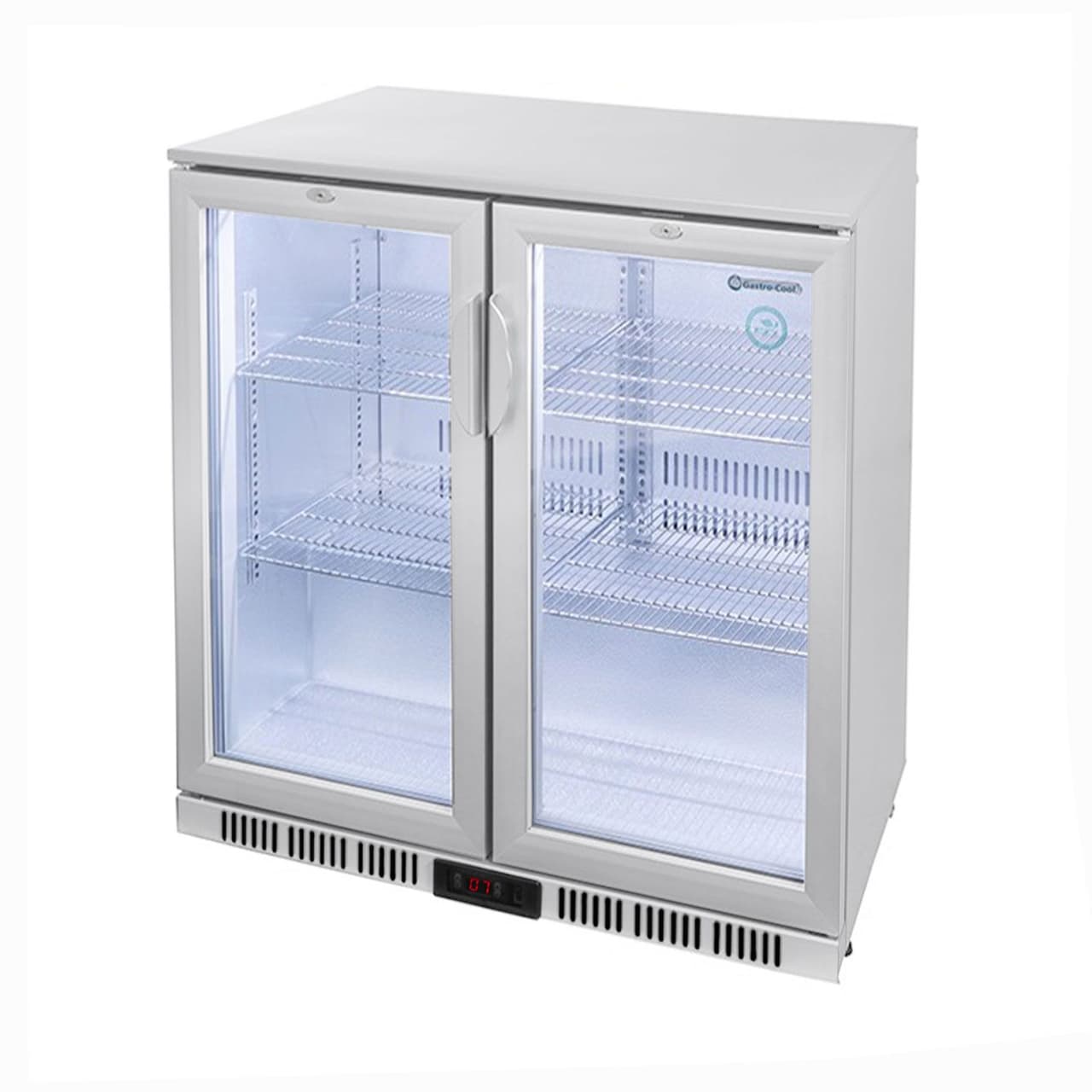 GASTRO-COOL | Barkühlschrank - 900mm - 200 Liter - mit 2 Glasflügeltüren - Silber