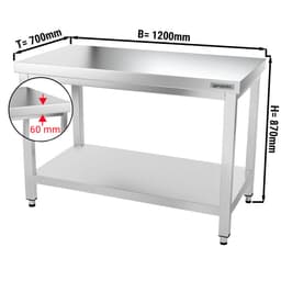 Edelstahl Arbeitstisch PREMIUM - 1200x700mm - mit Grundboden ohne Aufkantung