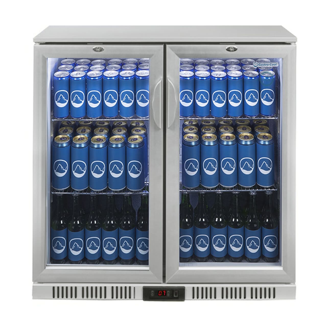 GASTRO-COOL | Barkühlschrank - 900mm - 200 Liter - mit 2 Glasflügeltüren - Silber