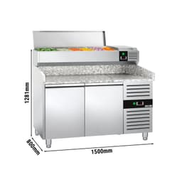 Pizzakühltisch PREMIUM - 1500x800mm - mit 2 Türen - inkl. Kühlaufsatzvitrine - 7x GN 1/4