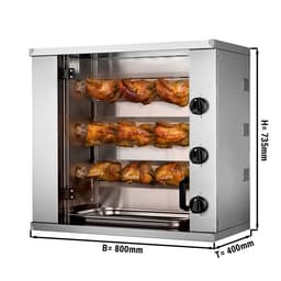 Gas Mini-Hähnchengrill - 10,2kW - mit 3 Spießen für bis zu 9 Hähnchen