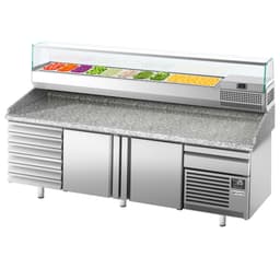 Pizzakühltisch Premium PLUS - 2305x800mm - mit 2 Türen & 6 Schubladen - inkl. Kühlaufsatzvitrine - 10x GN 1/3