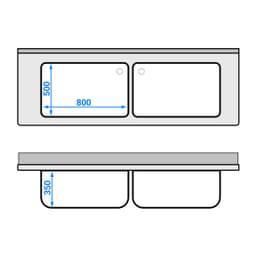 Topfspülschrank - 2000x700mm - mit 2 Becken