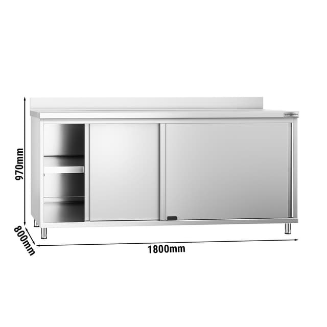 Edelstahl Arbeitsschrank PREMIUM - 1800x800mm - mit Schiebetür & Aufkantung